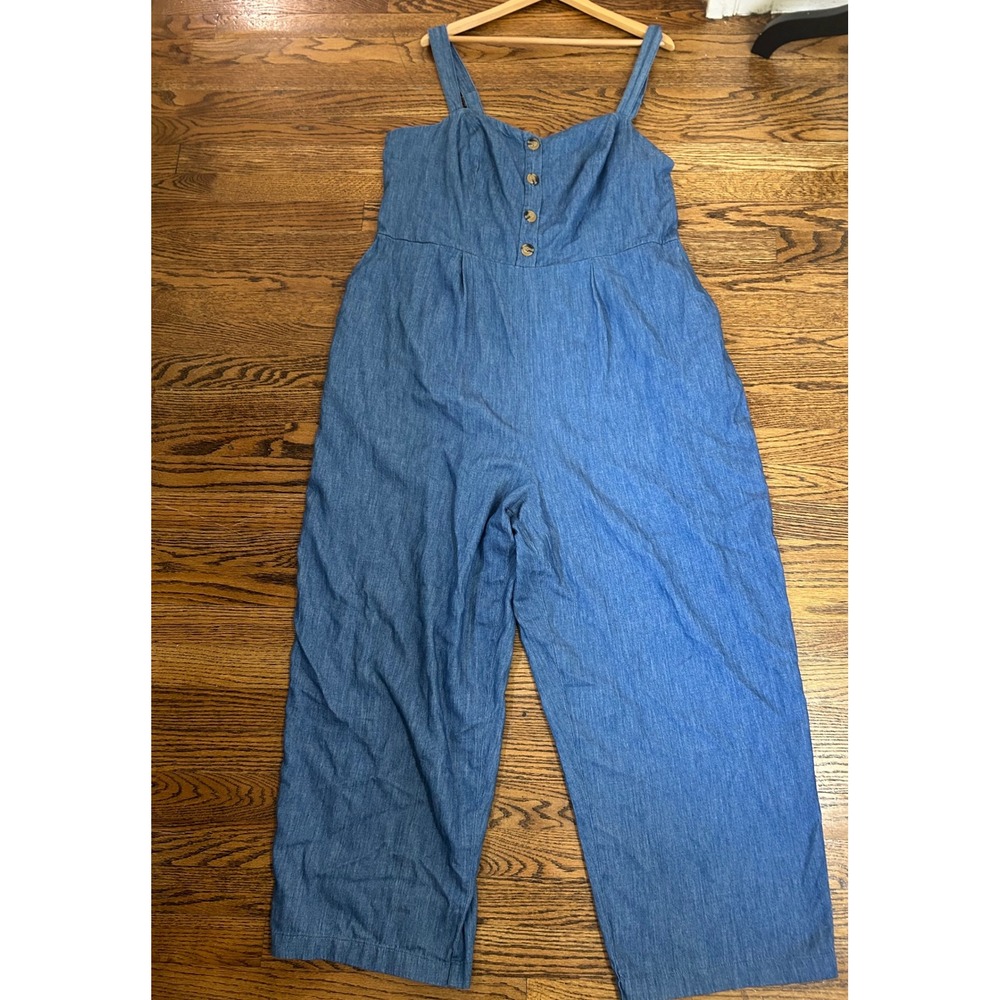 NWT Old Navy XXL Blue Denim Chambray Overall Button Wide Leg Jumpsuit Beach - Picture 3 of 11